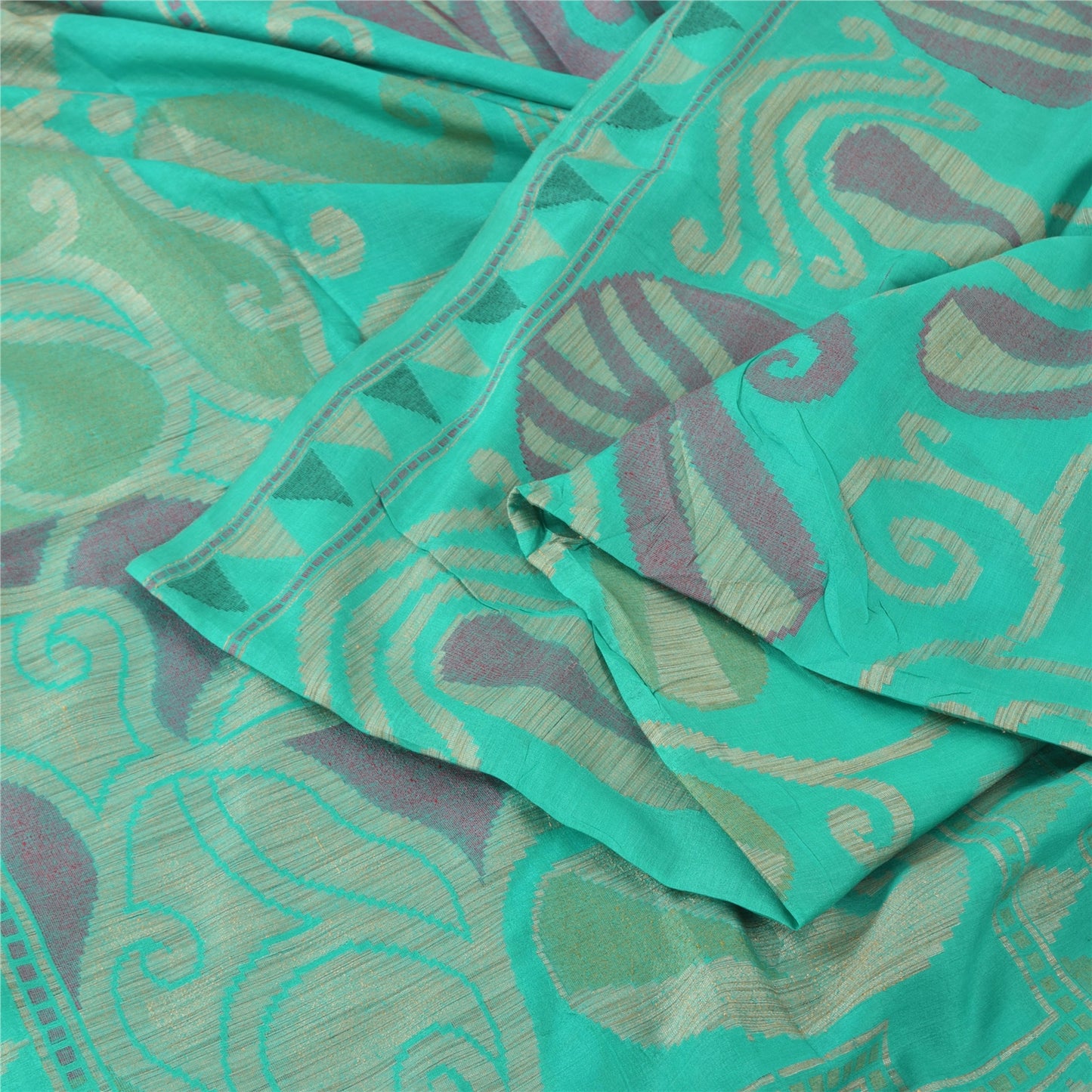 Sanskriti Vintage Indian Cyan Sarees Pure Silk Woven Ethnic Sari 5ydCraft Sustainable Fabric