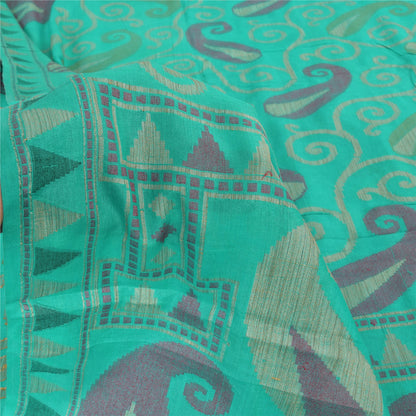 Sanskriti Vintage Indian Cyan Sarees Pure Silk Woven Ethnic Sari 5ydCraft Sustainable Fabric