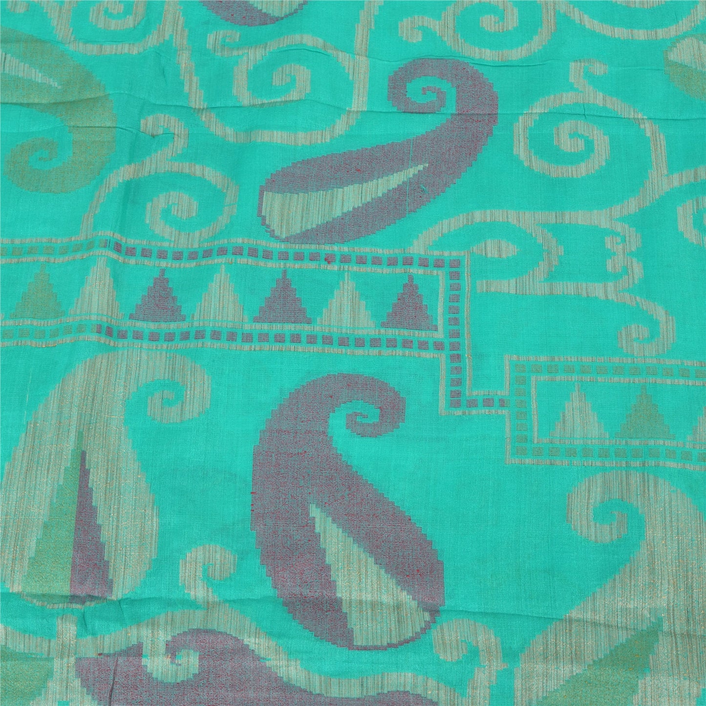Sanskriti Vintage Indian Cyan Sarees Pure Silk Woven Ethnic Sari 5ydCraft Sustainable Fabric