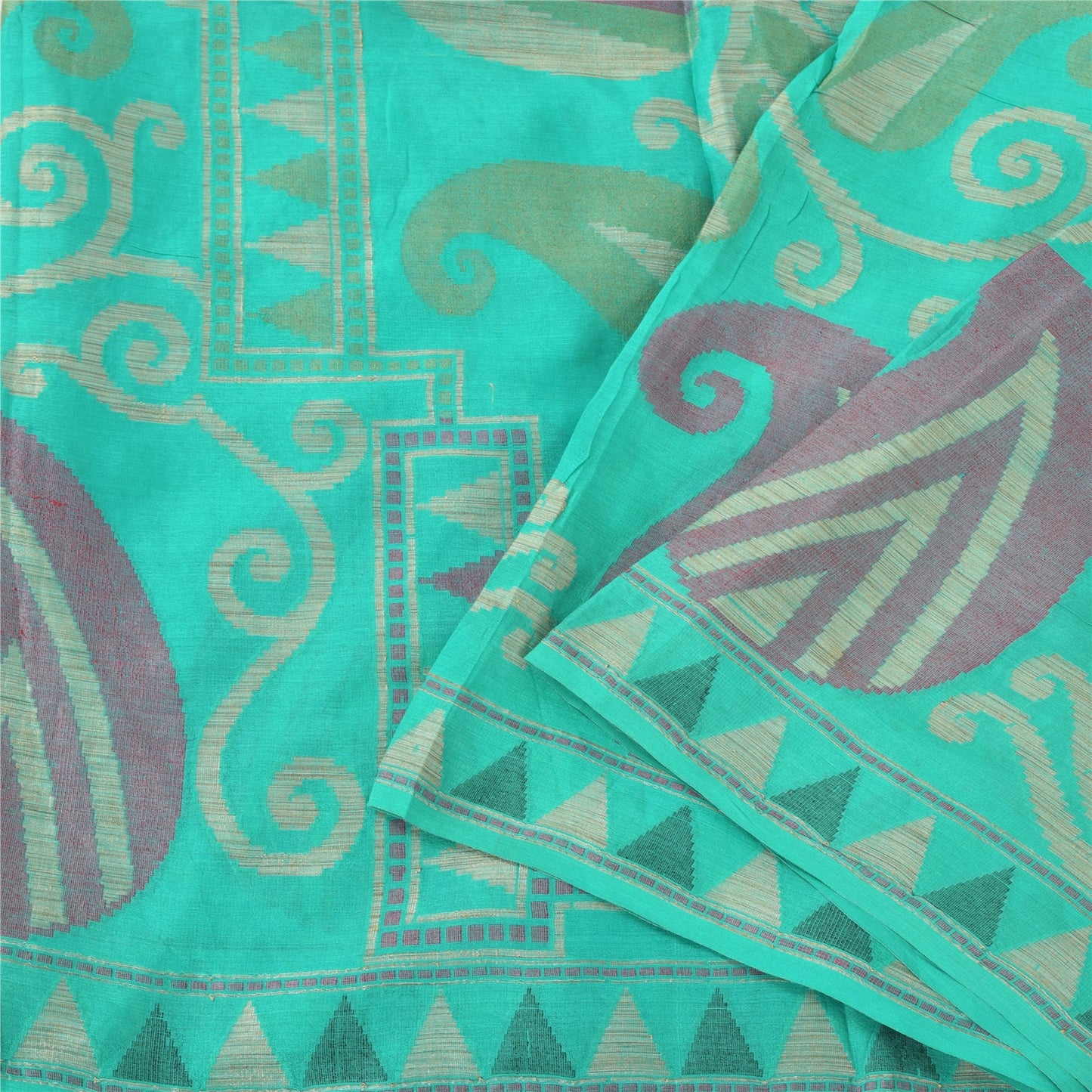 Sanskriti Vintage Indian Cyan Sarees Pure Silk Woven Ethnic Sari 5ydCraft Sustainable Fabric