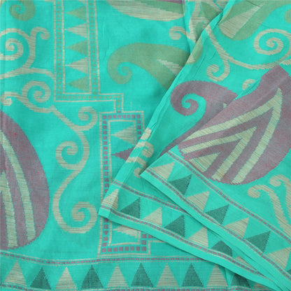 Sanskriti Vintage Indian Cyan Sarees Pure Silk Woven Ethnic Sari 5ydCraft Sustainable Fabric