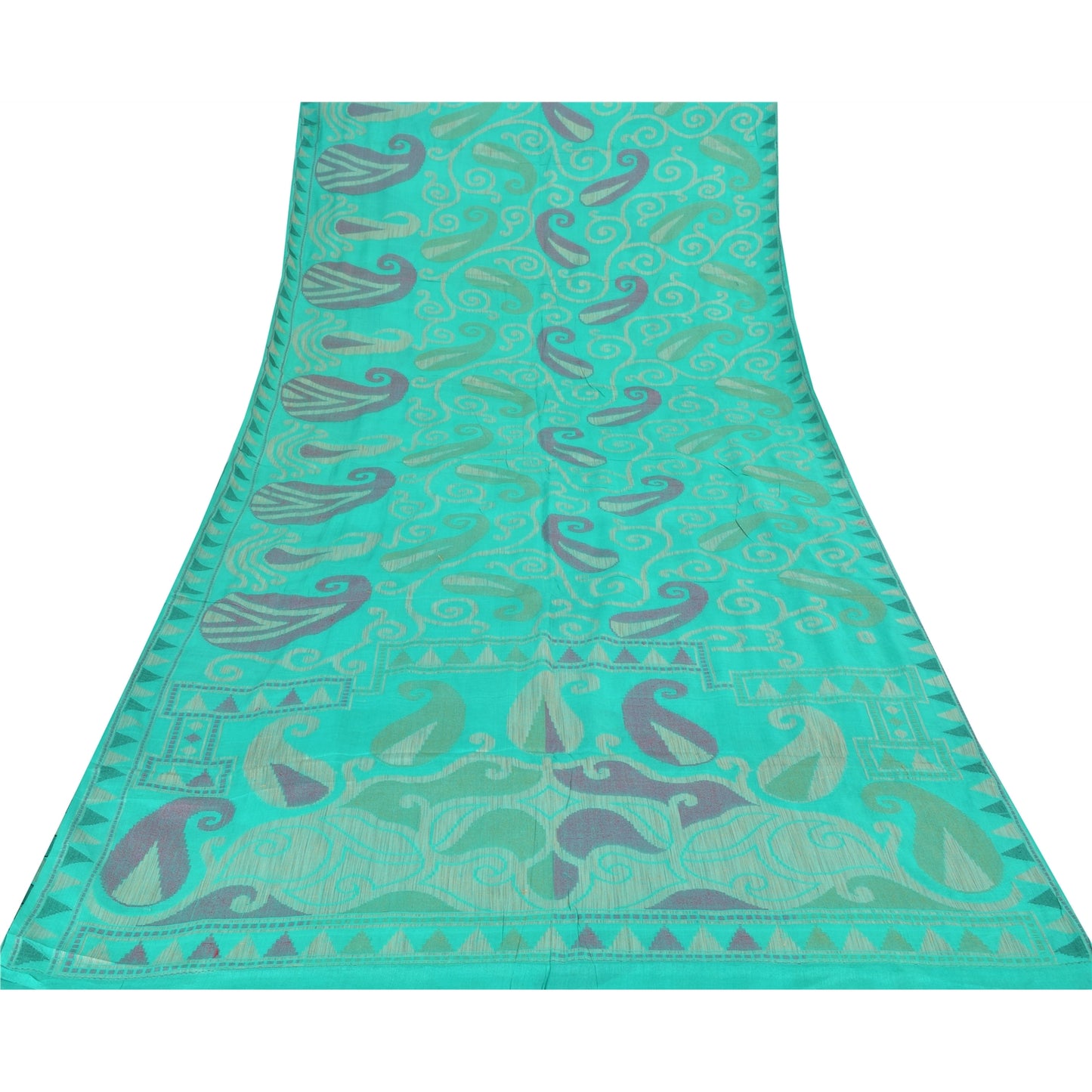 Sanskriti Vintage Indian Cyan Sarees Pure Silk Woven Ethnic Sari 5ydCraft Sustainable Fabric