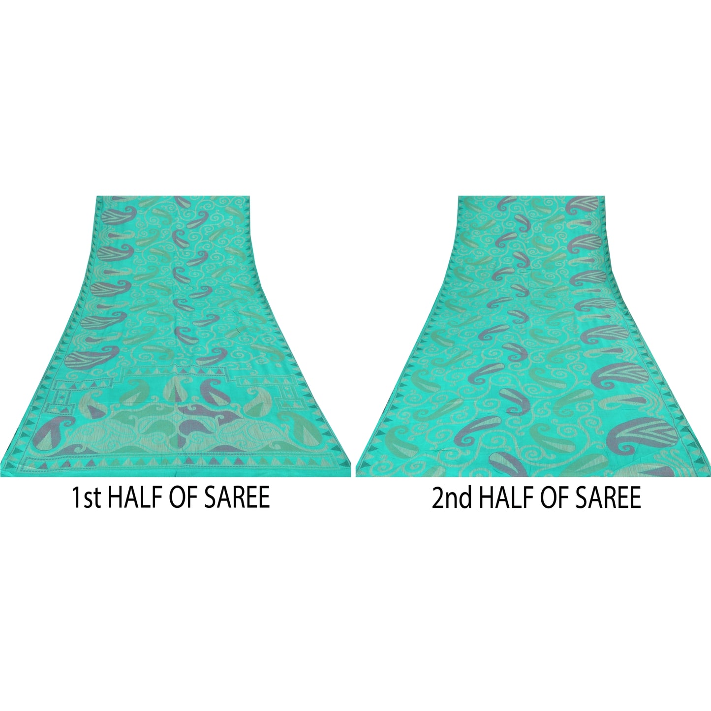 Sanskriti Vintage Indian Cyan Sarees Pure Silk Woven Ethnic Sari 5ydCraft Sustainable Fabric