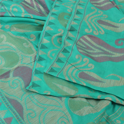 Sanskriti Vintage Indian Cyan Sarees Pure Silk Woven Ethnic Sari 5ydCraft Sustainable Fabric