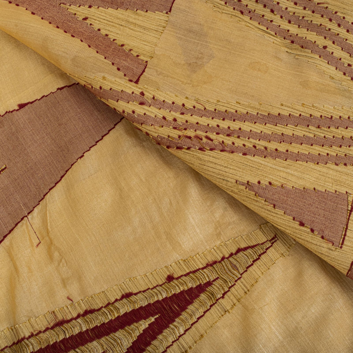 Sanskriti Vintage Tant Jacquared Woven Saree Pure Silk Beige Sari Craft Fabric