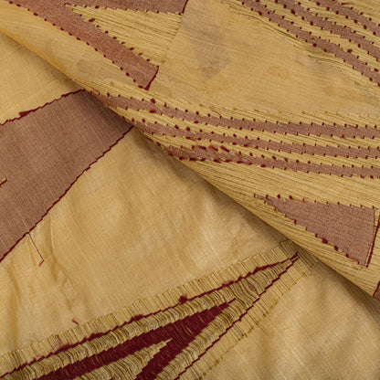 Sanskriti Vintage Tant Jacquared Woven Saree Pure Silk Beige Sari Craft Fabric