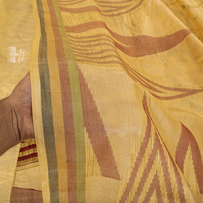 Sanskriti Vintage Tant Jacquared Woven Saree Pure Silk Beige Sari Craft Fabric