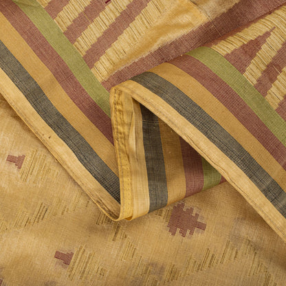 Sanskriti Vintage Tant Jacquared Woven Saree Pure Silk Beige Sari Craft Fabric