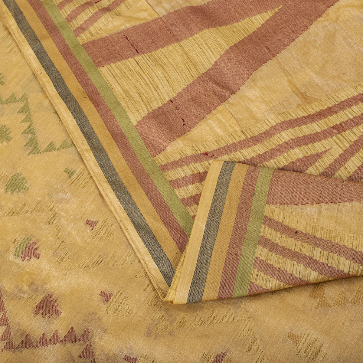 Sanskriti Vintage Tant Jacquared Woven Saree Pure Silk Beige Sari Craft Fabric