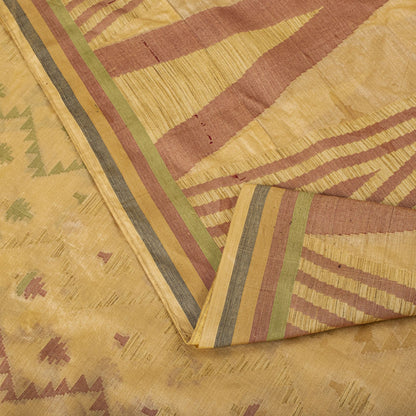 Sanskriti Vintage Tant Jacquared Woven Saree Pure Silk Beige Sari Craft Fabric