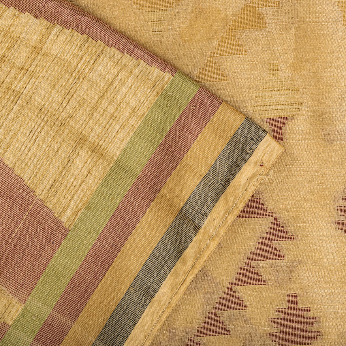 Sanskriti Vintage Tant Jacquared Woven Saree Pure Silk Beige Sari Craft Fabric