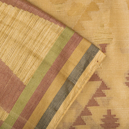 Sanskriti Vintage Tant Jacquared Woven Saree Pure Silk Beige Sari Craft Fabric