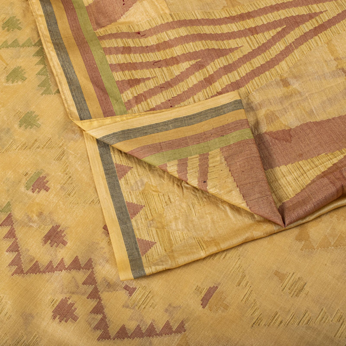 Sanskriti Vintage Tant Jacquared Woven Saree Pure Silk Beige Sari Craft Fabric