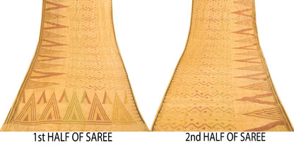 Sanskriti Vintage Tant Jacquared Woven Saree Pure Silk Beige Sari Craft Fabric