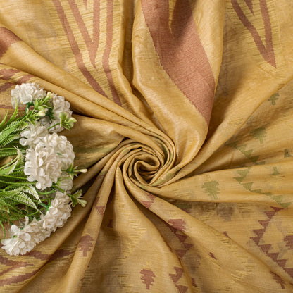 Sanskriti Vintage Tant Jacquared Woven Saree Pure Silk Beige Sari Craft Fabric
