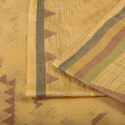 Sanskriti Vintage Tant Jacquared Woven Saree Pure Silk Beige Sari Craft Fabric