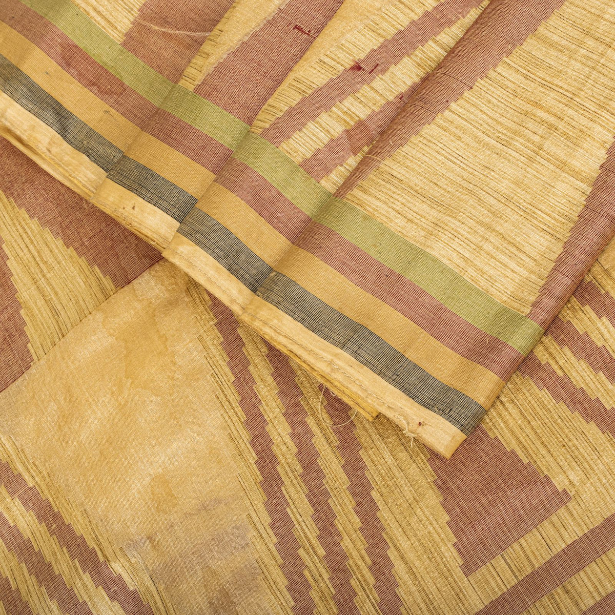 Sanskriti Vintage Tant Jacquared Woven Saree Pure Silk Beige Sari Craft Fabric