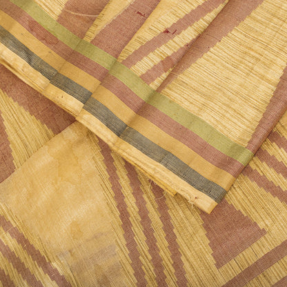 Sanskriti Vintage Tant Jacquared Woven Saree Pure Silk Beige Sari Craft Fabric
