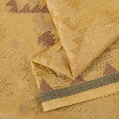 Sanskriti Vintage Tant Jacquared Woven Saree Pure Silk Beige Sari Craft Fabric