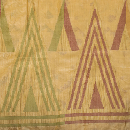 Sanskriti Vintage Tant Jacquared Woven Saree Pure Silk Beige Sari Craft Fabric