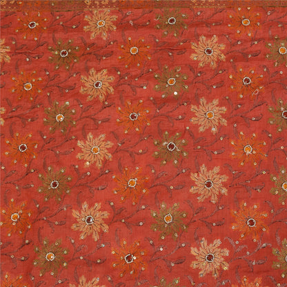 Sanskriti Vintage Red & Yellow Sarees Pure Hand Beaded Sari 5+yd Craft Fabric