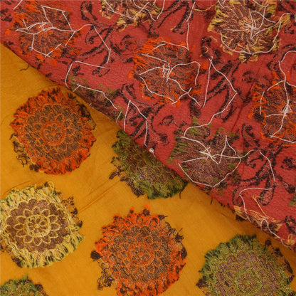 Sanskriti Vintage Red & Yellow Sarees Pure Hand Beaded Sari 5+yd Craft Fabric