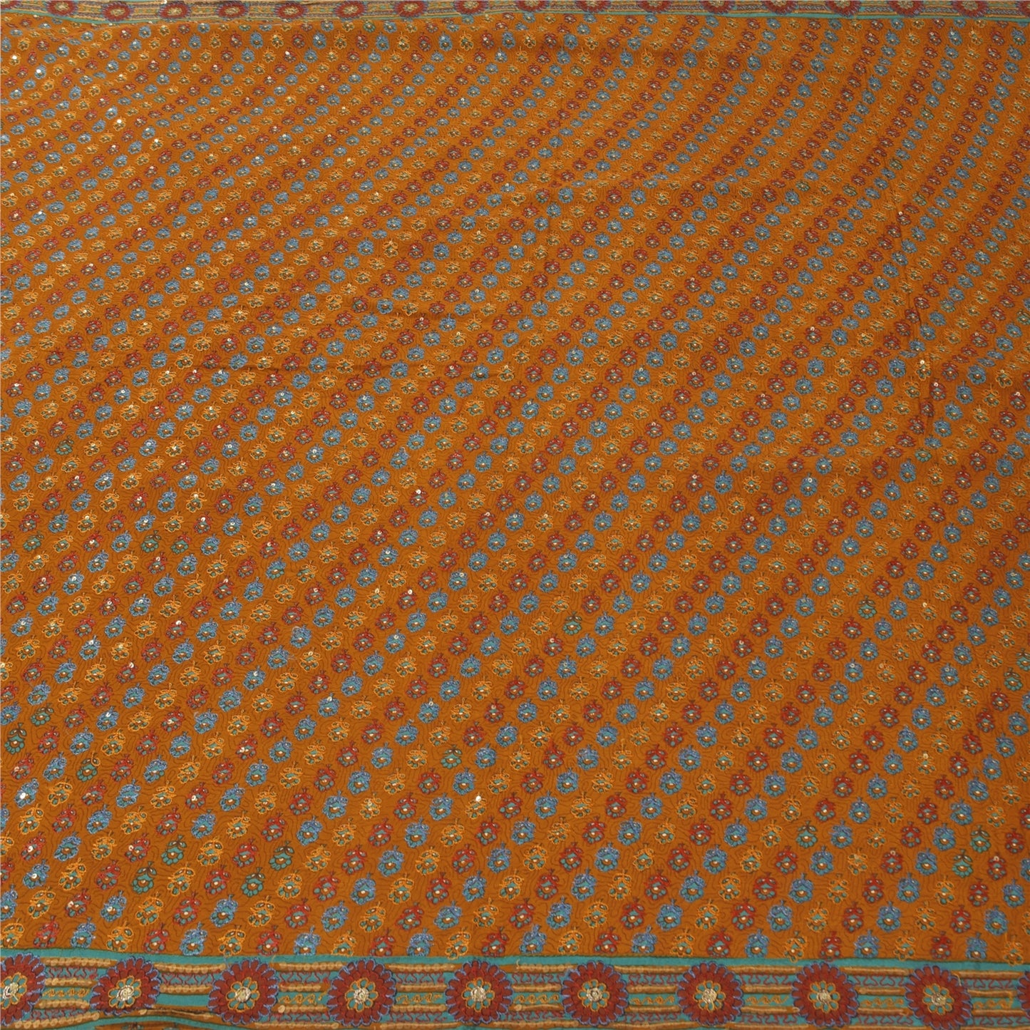 Санскритские винтажные желтые сари из чистого крепа с ручной вышивкой, 6 ярдов, ткань для рукоделия, устойчивая к истиранию