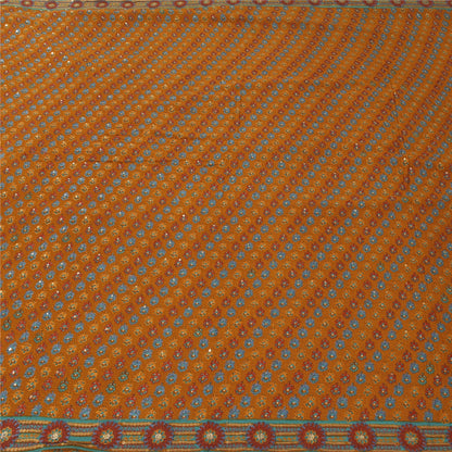 Санскритские винтажные желтые сари из чистого крепа с ручной вышивкой, 6 ярдов, ткань для рукоделия, устойчивая к истиранию