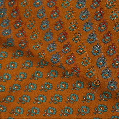 Санскритские винтажные желтые сари из чистого крепа с ручной вышивкой, 6 ярдов, ткань для рукоделия, устойчивая к истиранию