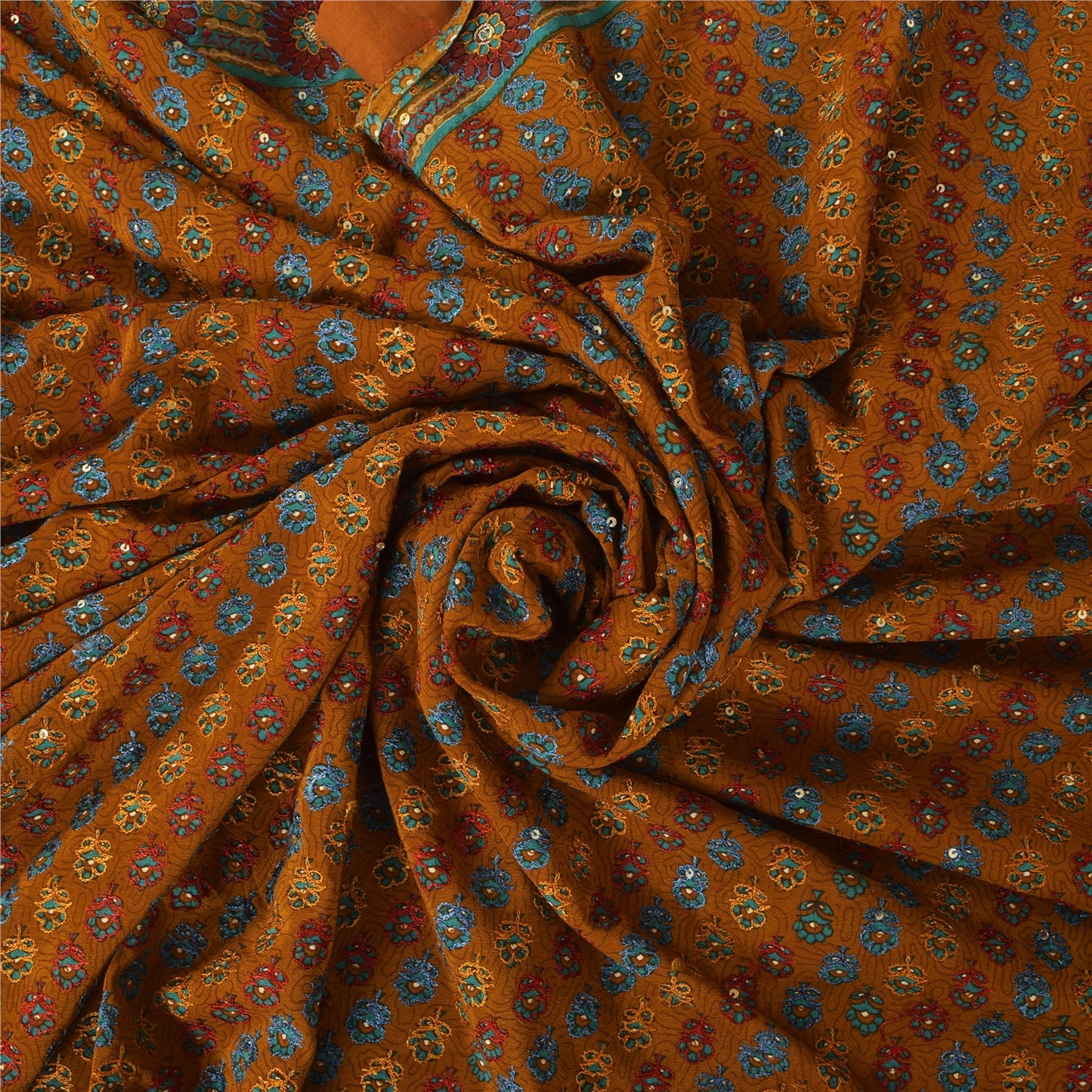 Санскритские винтажные желтые сари из чистого крепа с ручной вышивкой, 6 ярдов, ткань для рукоделия, устойчивая к истиранию