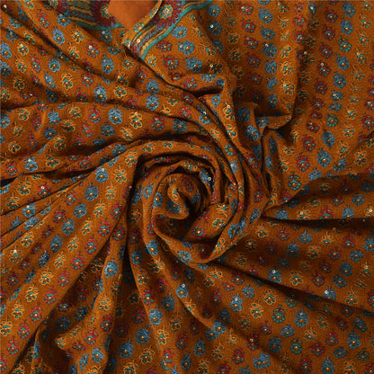 Санскритские винтажные желтые сари из чистого крепа с ручной вышивкой, 6 ярдов, ткань для рукоделия, устойчивая к истиранию