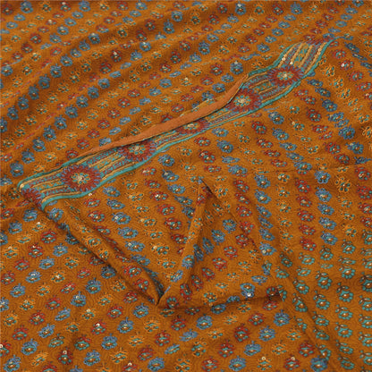 Санскритские винтажные желтые сари из чистого крепа с ручной вышивкой, 6 ярдов, ткань для рукоделия, устойчивая к истиранию