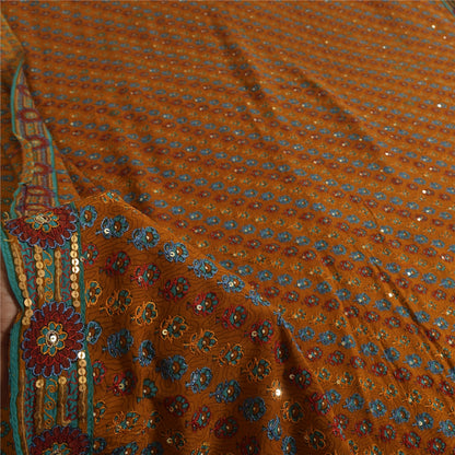 Санскритские винтажные желтые сари из чистого крепа с ручной вышивкой, 6 ярдов, ткань для рукоделия, устойчивая к истиранию