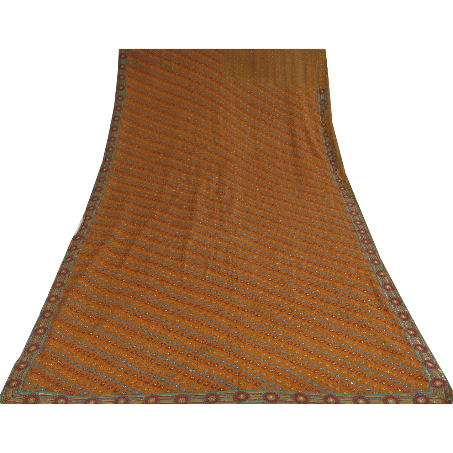 Санскритские винтажные желтые сари из чистого крепа с ручной вышивкой, 6 ярдов, ткань для рукоделия, устойчивая к истиранию