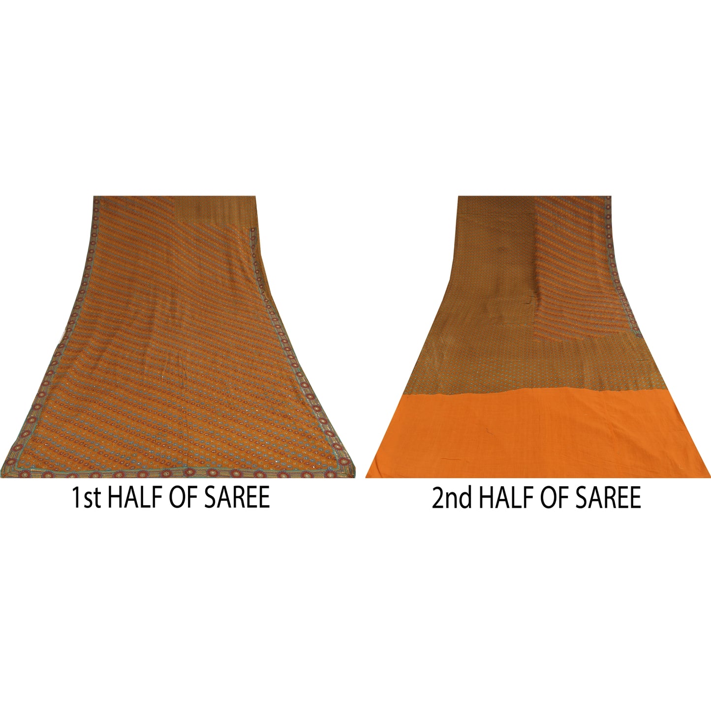 Санскритские винтажные желтые сари из чистого крепа с ручной вышивкой, 6 ярдов, ткань для рукоделия, устойчивая к истиранию