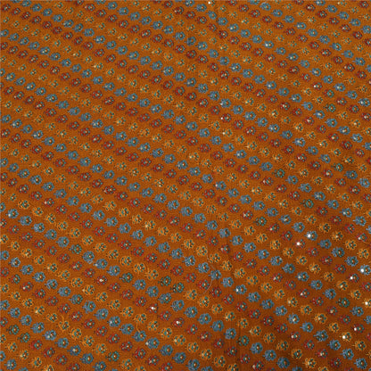 Санскритские винтажные желтые сари из чистого крепа с ручной вышивкой, 6 ярдов, ткань для рукоделия, устойчивая к истиранию