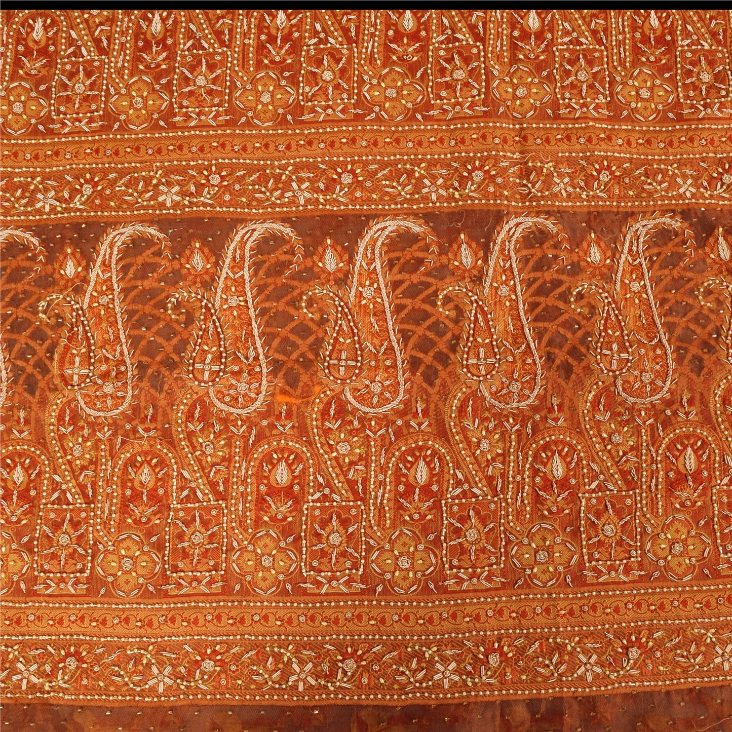 Sanskriti Vintage Brown Sarees Pure Silk Hand Beaded Premium Sari Craft Sustainable Fabric