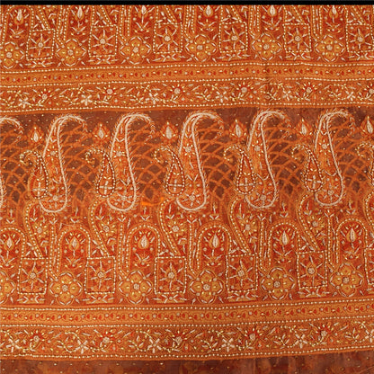 Sanskriti Vintage Brown Sarees Pure Silk Hand Beaded Premium Sari Craft Sustainable Fabric