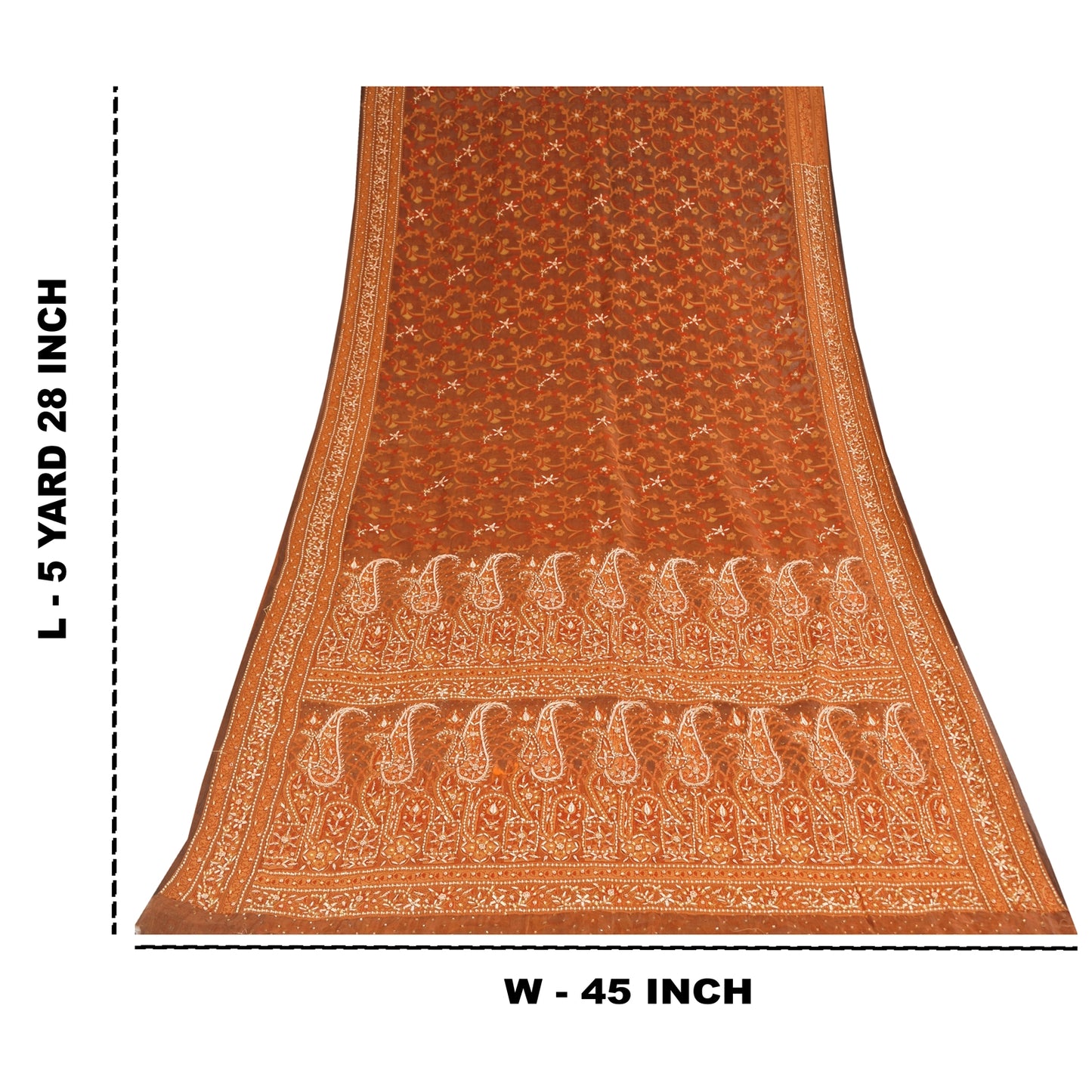 Sanskriti Vintage Brown Sarees Pure Silk Hand Beaded Premium Sari Craft Sustainable Fabric