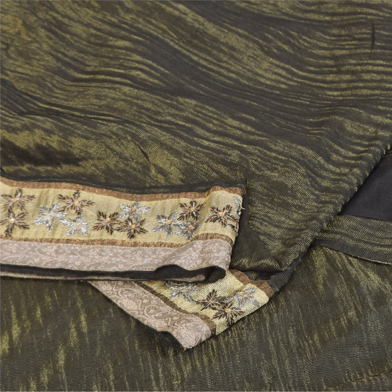 Sanskriti Vintage Black/Green Sarees Pure Georgette Embroidery Woven Sari Sustainable Fabric