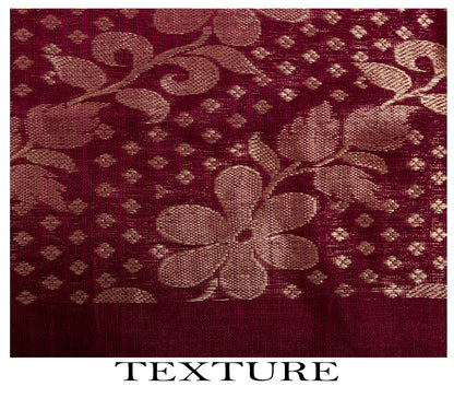 Sanskriti Vintage Saree Maroon Pure Cotton Silk Maheshwari Zari WovenFabric Sari