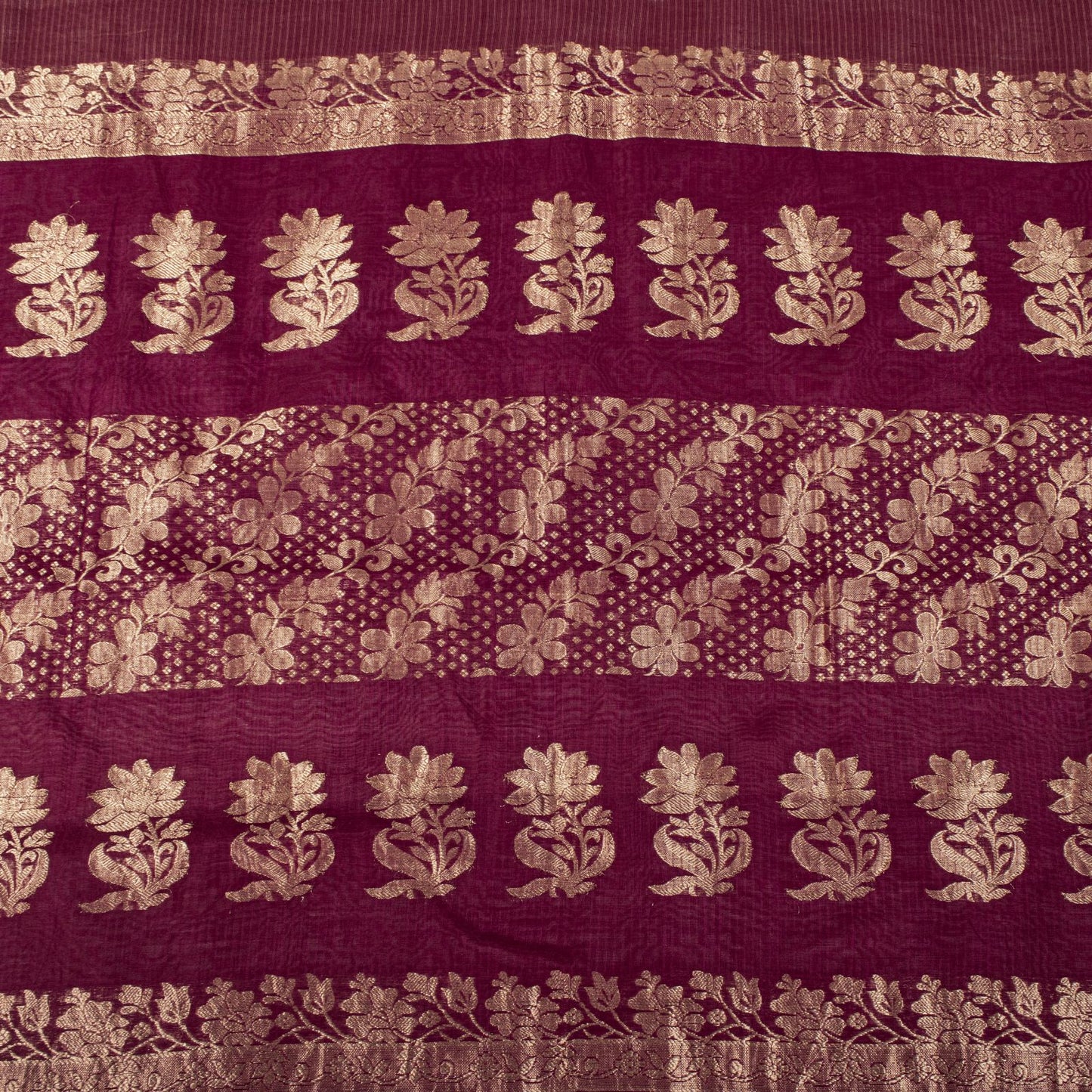 Sanskriti Vintage Saree Maroon Pure Cotton Silk Maheshwari Zari WovenFabric Sari