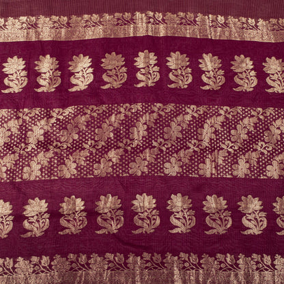 Sanskriti Vintage Saree Maroon Pure Cotton Silk Maheshwari Zari WovenFabric Sari