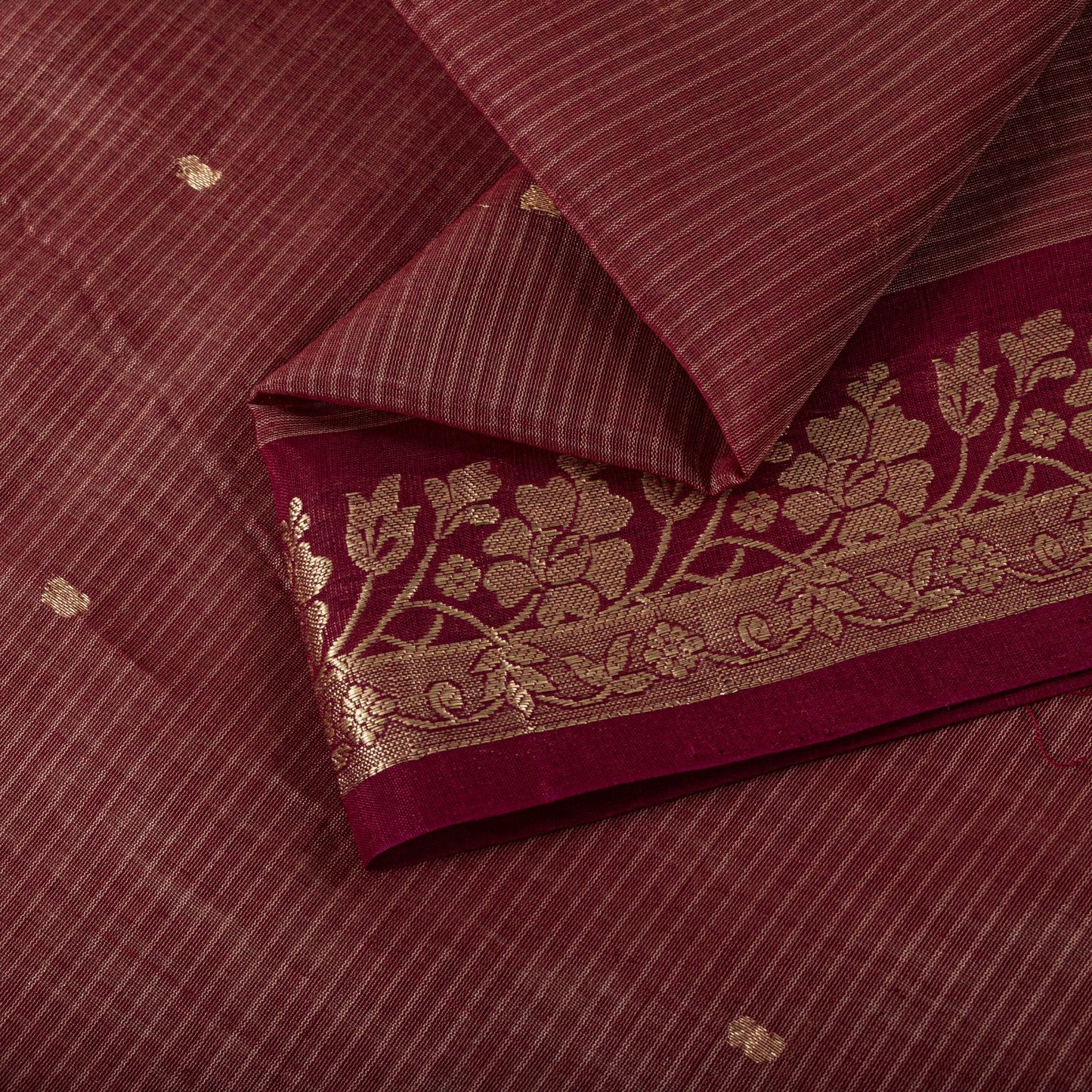 Sanskriti Vintage Saree Maroon Pure Cotton Silk Maheshwari Zari WovenFabric Sari