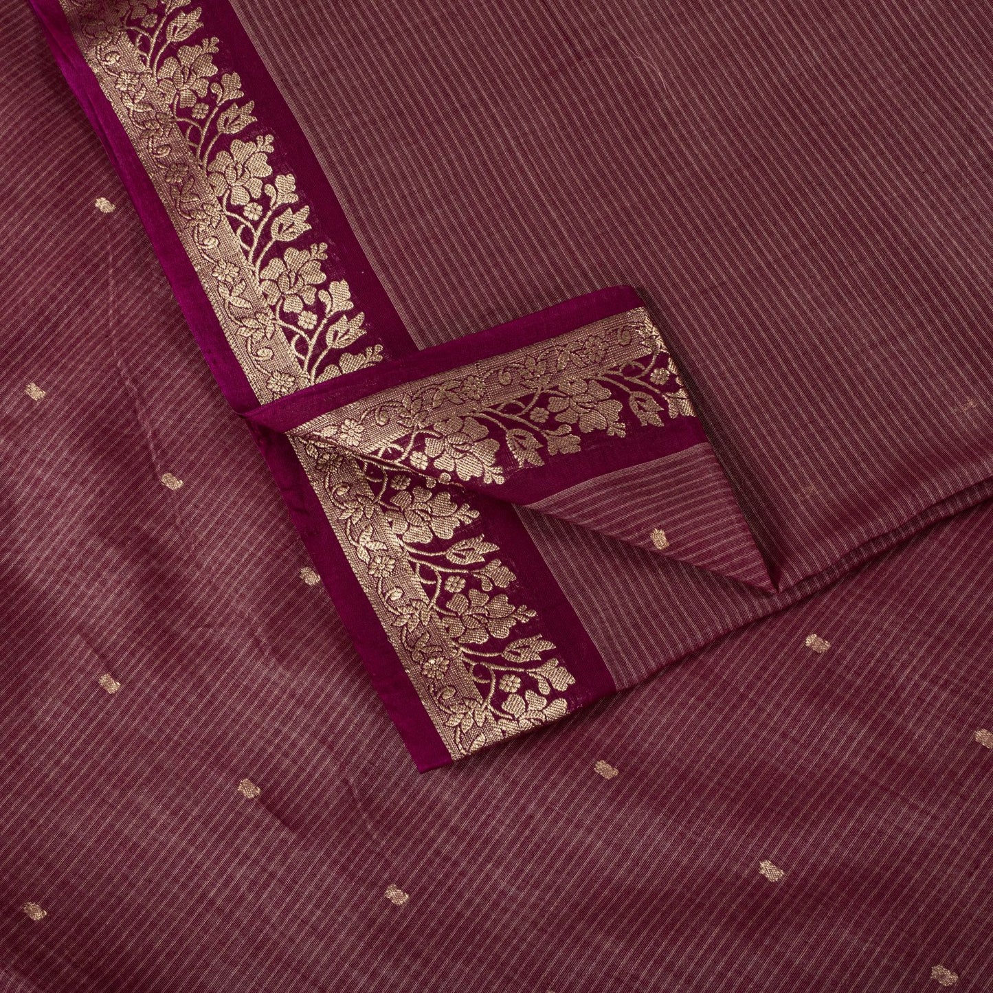 Sanskriti Vintage Saree Maroon Pure Cotton Silk Maheshwari Zari WovenFabric Sari
