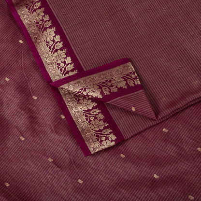 Sanskriti Vintage Saree Maroon Pure Cotton Silk Maheshwari Zari WovenFabric Sari