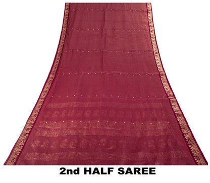 Sanskriti Vintage Saree Maroon Pure Cotton Silk Maheshwari Zari WovenFabric Sari