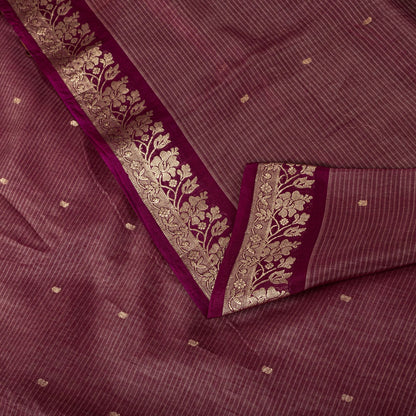 Sanskriti Vintage Saree Maroon Pure Cotton Silk Maheshwari Zari WovenFabric Sari