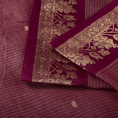 Sanskriti Vintage Saree Maroon Pure Cotton Silk Maheshwari Zari WovenFabric Sari
