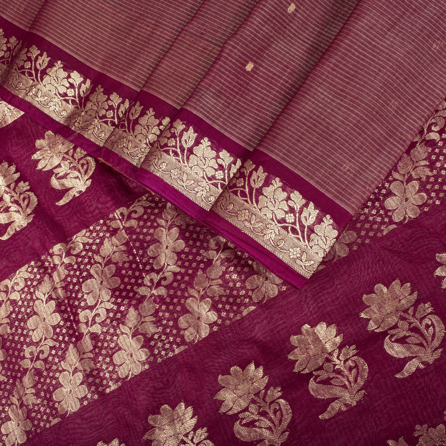 Sanskriti Vintage Saree Maroon Pure Cotton Silk Maheshwari Zari WovenFabric Sari